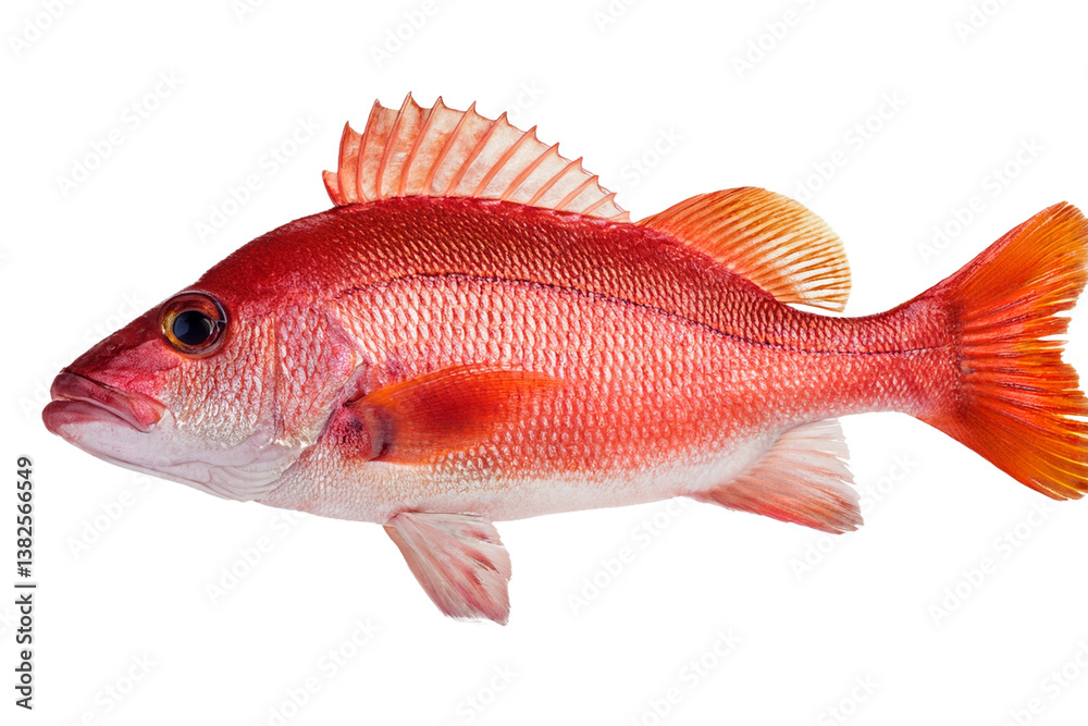 Obraz premium Sea bass with spiny fins ready for processing and cooking lies on a white background.