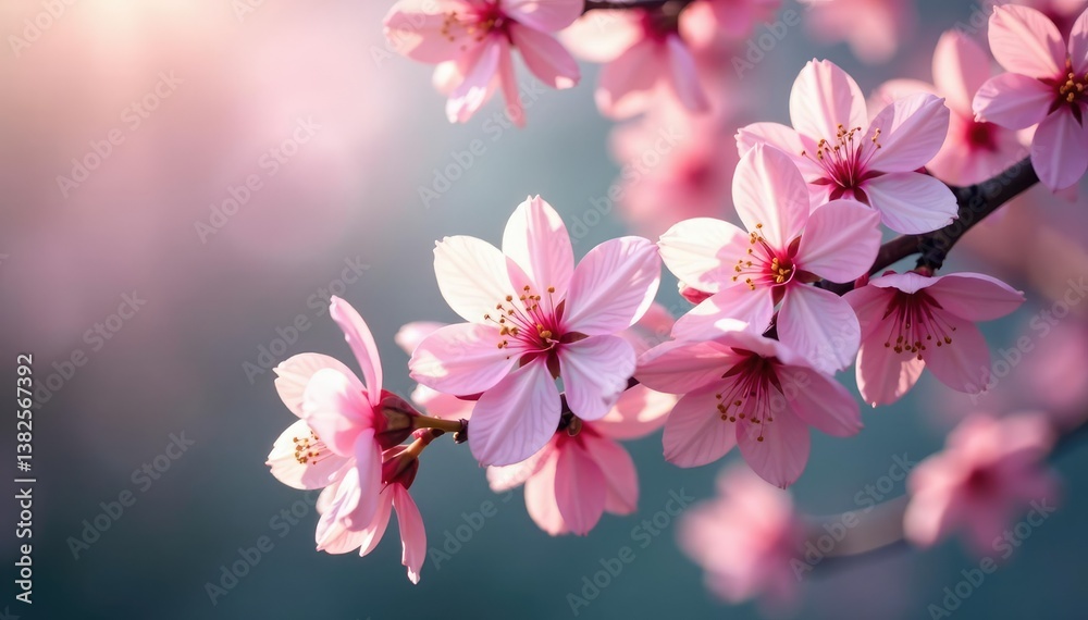 Obraz premium Delicate pink sakura blossoms, soft petals, flowing branches, botanical, floral
