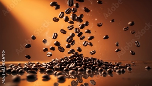 coffee beans on a dark background with a spotlight