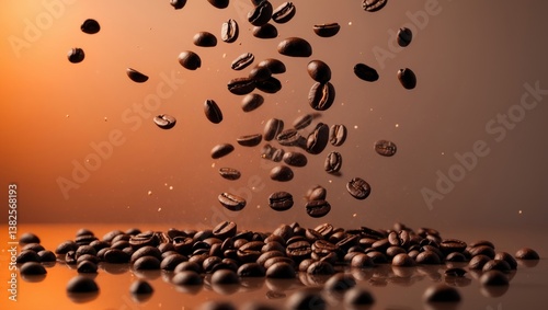 coffee beans on a dark background with a glow