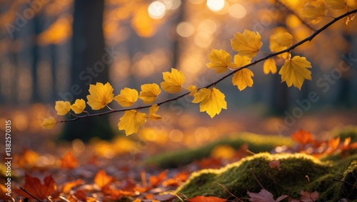 Autumn beech leaves adorn a stunning nature backdrop featuring the forest floor, wide panorama format.