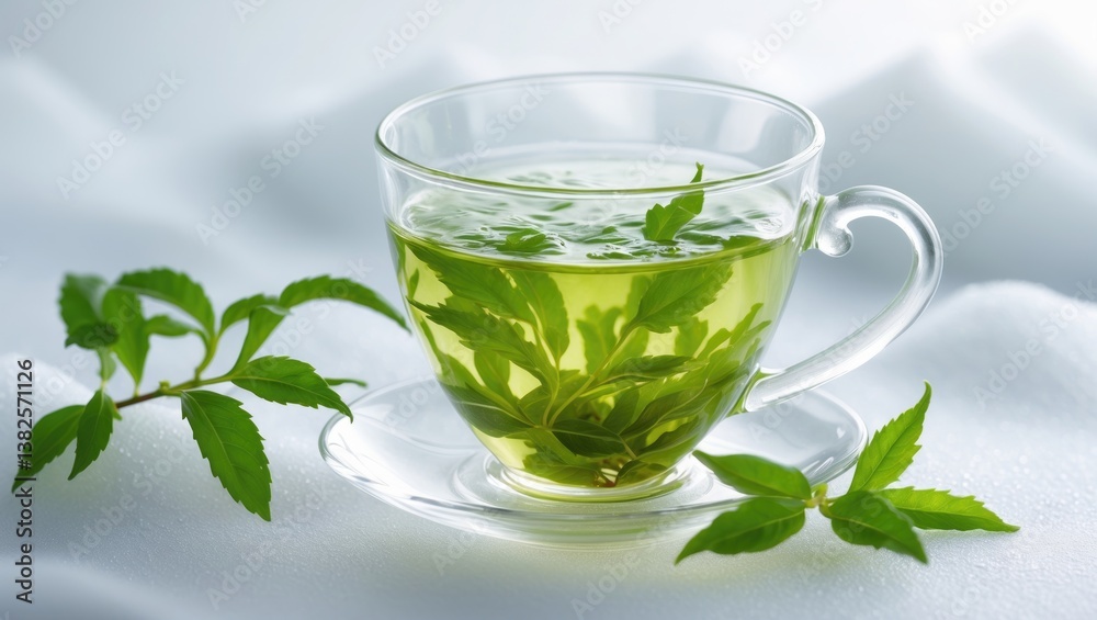 Glass cup of green tea on a white background, isolated. Glass cup of green tea on a white background, isolated.