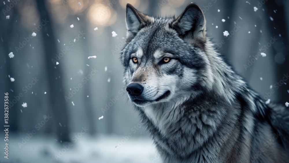 Fototapeta premium Gray Wolf in a snowy setting