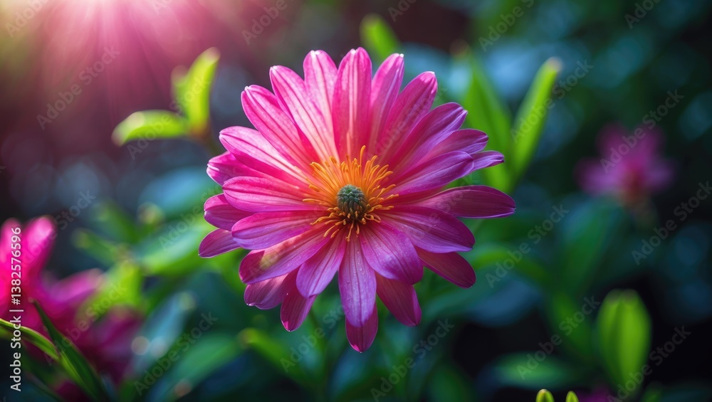 Obraz premium Close-up of a stunning large red zinnia flower in full bloom against a blurred green background, captured with a soft focus in a garden.