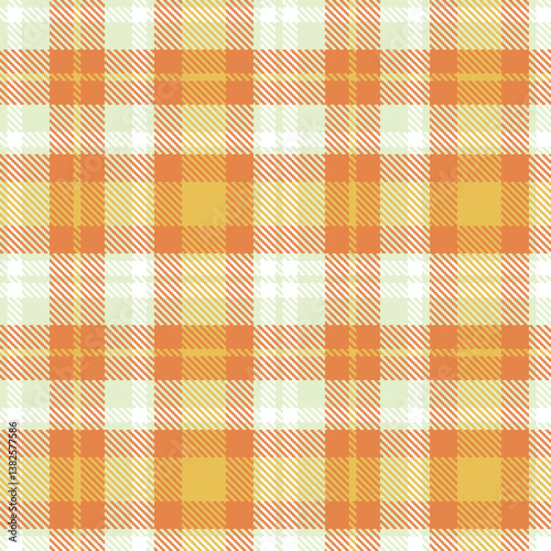 Smoky eggshell Seamless Tartan with Rustic faded orange accents Fabric Design