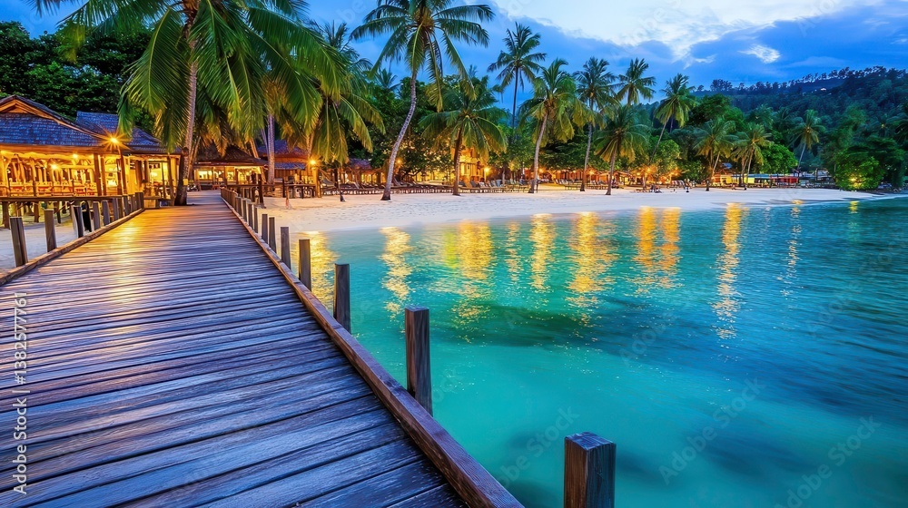 Fototapeta premium Tropical Beach Resort at Dusk - Tropical destinations