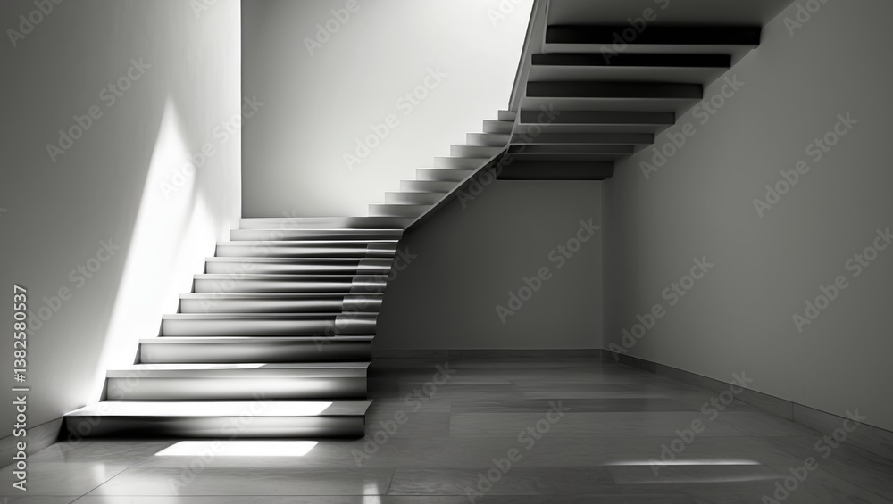 Fototapeta premium Futuristic geometric modern interior. Stairs and handrail.