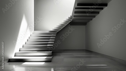 Futuristic geometric modern interior. Stairs and handrail.