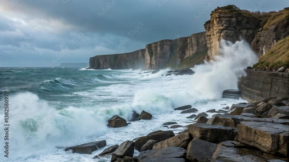 Fototapeta premium Seaside cliffs with crashing waves