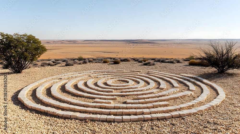 Stone Spiral Art Installation in Arid Desert Landscape Stone Spiral Art Installation in Arid Desert Landscape