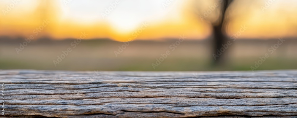 Obraz premium Sunset over fields a tranquil nature scene captured from a wooden perspective