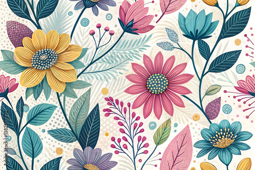 Wallpaper Mural Modern Geometric Floral Pattern Background Colorful Abstract Flowers with Contemporary Design	
 Torontodigital.ca