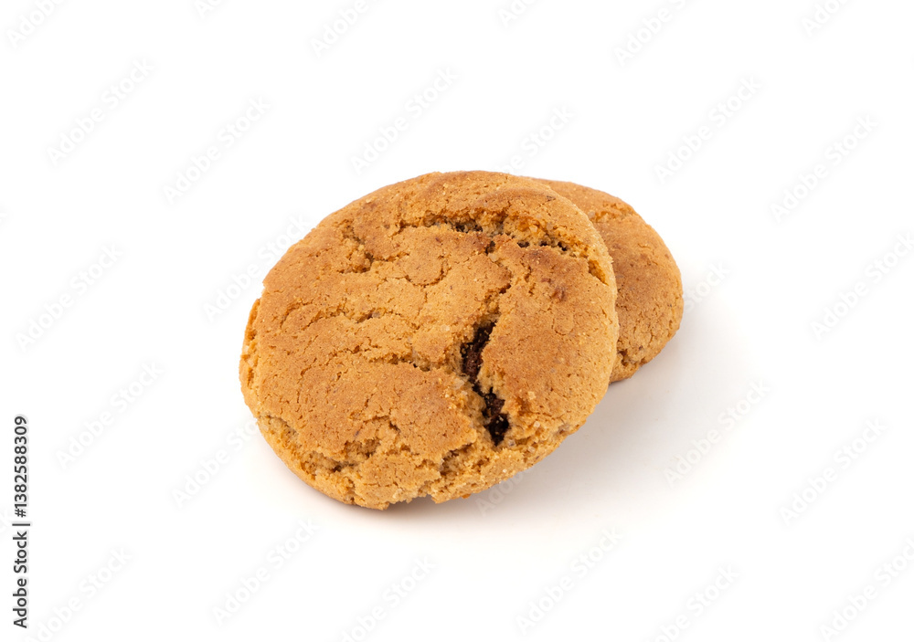Chocolate cookies with chocolate filling isolated, brown round biscuits, broken sweet cocoa pastry Chocolate cookies with chocolate filling isolated, brown round biscuits, broken sweet cocoa pastry