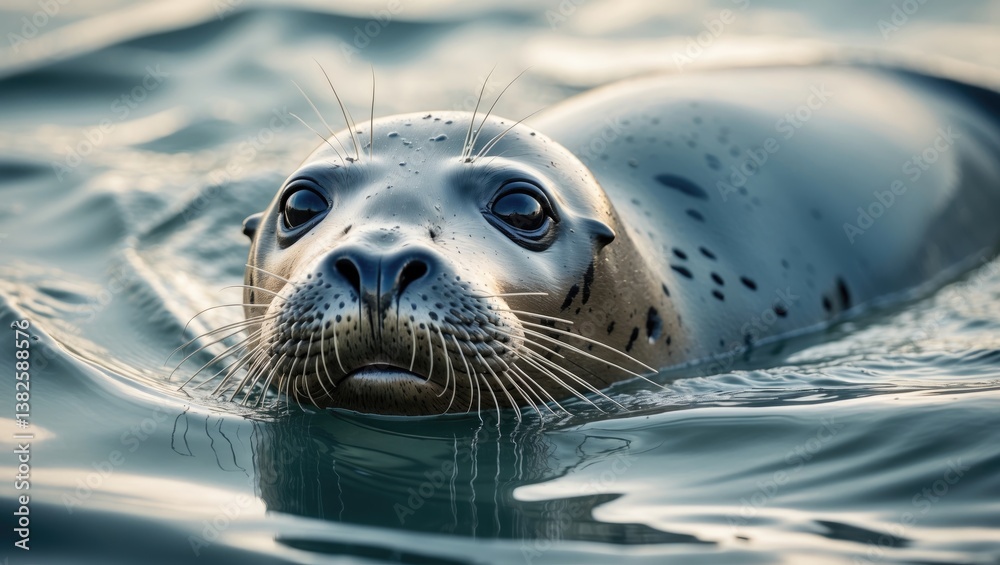 Fototapeta premium Seals swimming in their natural habitat. The earless seals, known as phocids or true seals, represent one of the three primary groups of mammals within the seal lineage, Pinnipedia.