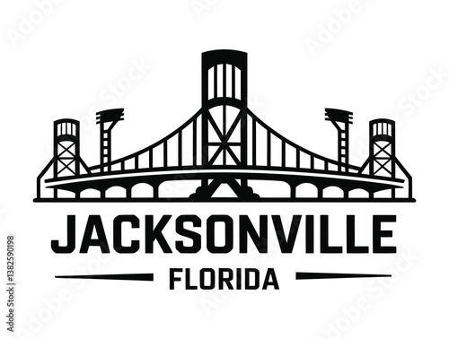 Vibrant Jacksonville Florida skyline featuring iconic bridges and landmarks, perfect for tourism promotions, city branding, and Florida-themed projects.