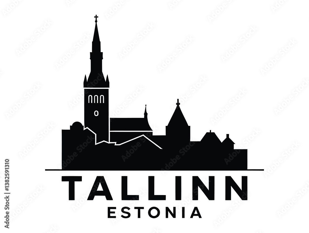 Naklejka premium Charming Tallinn skyline with historic landmarks, perfect for travel, tourism, or Baltic-themed projects showcasing Estonia's unique urban beauty.