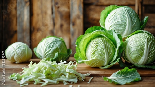 organic white cabbage on wooden surface