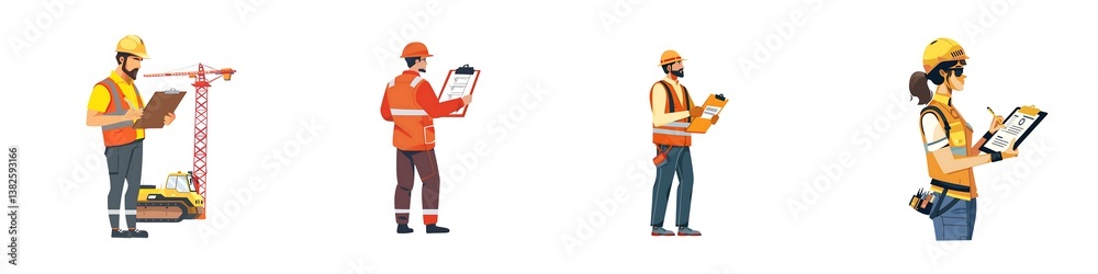 Set of Construction team hard at work reviewing plans ensuring a safe and efficient building process isolated on transparent background Set of Construction team hard at work reviewing plans ensuring a safe and efficient building process isolated on transparent background