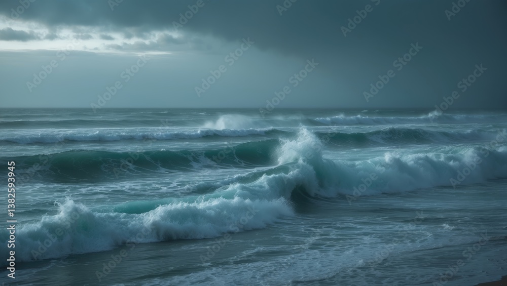 Fototapeta premium Scenic view of ocean waves under a cloudy sky.