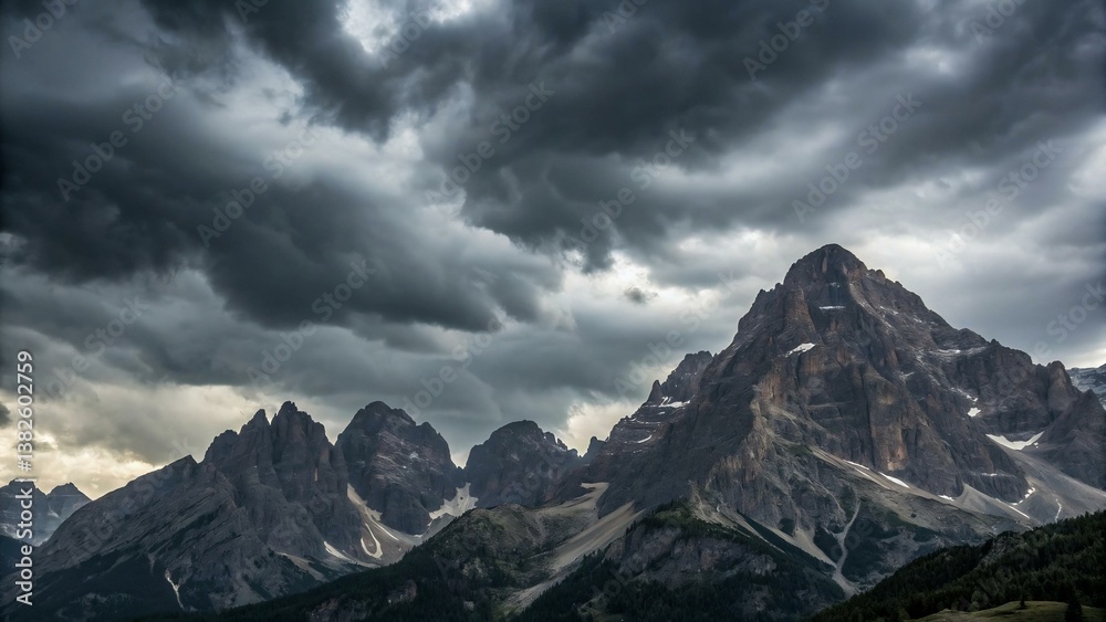 Obraz premium Mountain range under stormy sky