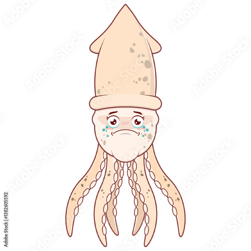 Octopus crying face cartoon cute