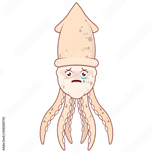 Octopus crying face cartoon cute