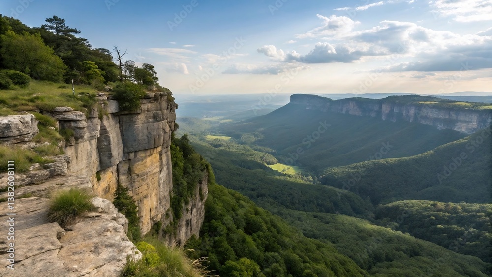 Cliffside view with valley below Cliffside view with valley below