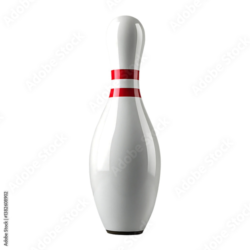Classic Bowling Pin with Red Stripes Isolated on Transparent Background
