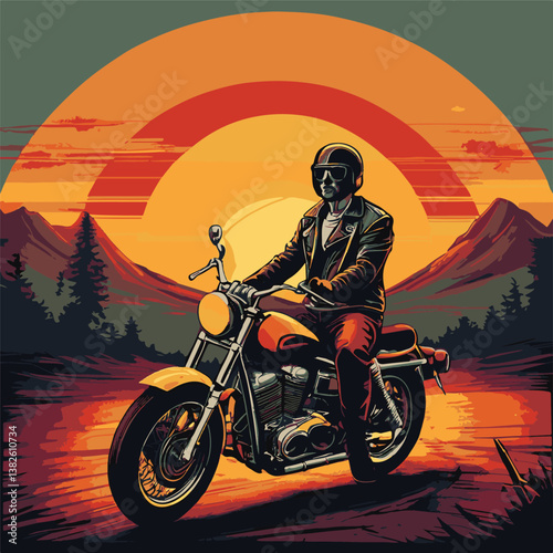 Vintage Sunset Bike Ride - Retro Nature Design