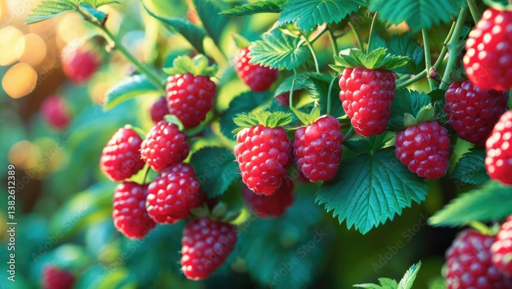 Raspberry growing on a bush Raspberry growing on a bush
