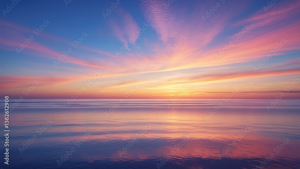 Sunset, Evening Sky with Dramatic and Beautiful Clouds at Twilight over the Beach, Majestic Deep Blue Sky Nature Background, Colorful Cloud, Idyllic Calm Dusk Sunlight. Sunset, Evening Sky with Dramatic and Beautiful Clouds at Twilight over the Beach, Majestic Deep Blue Sky Nature Background, Colorful Cloud, Idyllic Calm Dusk Sunlight.