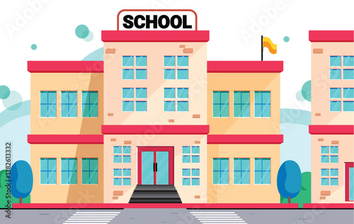 School building drawing clipart design. University colorful classroom clip art educational schoolhouse image flat cartoon for college student institution vector illustration.
