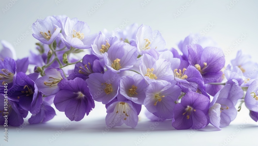 Obraz premium First spring flowers, Anemone hepatica set against a white background. Border of wild forest flowers in blue and violet.