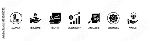 banner web icon vector illustration concept for business and finance circulation with icon of money, income, profit, economy, analysis, business, value