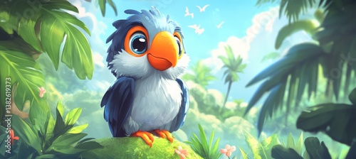 Obraz na płótnie Tropical puffin bird cartoon illustration. Generative AI technology.
w salonie