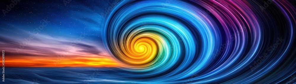 Fototapeta premium Vibrant cosmic swirl art ocean view digital artwork stunning sunset abstract concept