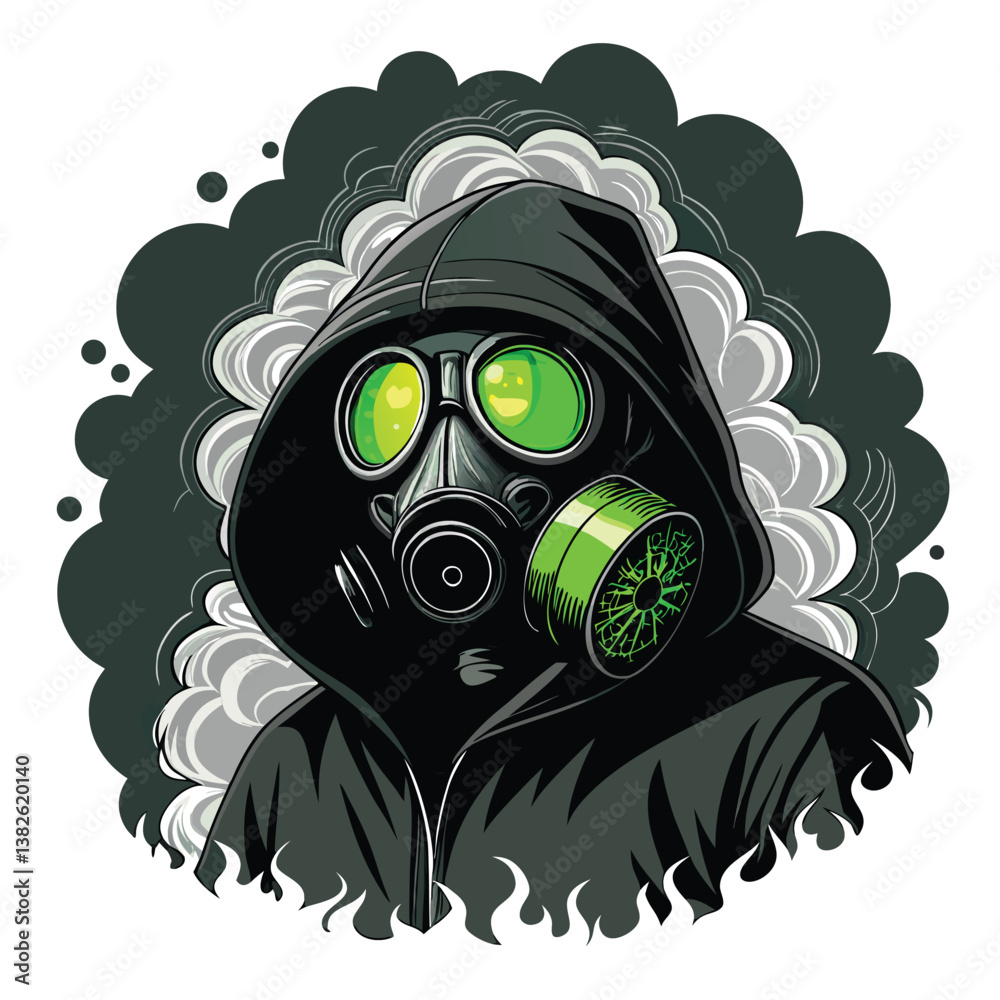 Create a bold vector illustration of an anarchist wearing a gas mask, emphasizing strong lines and impactful design. Create a bold vector illustration of an anarchist wearing a gas mask, emphasizing strong lines and impactful design.