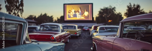 Cars at a drive-in movie theater watching a film on