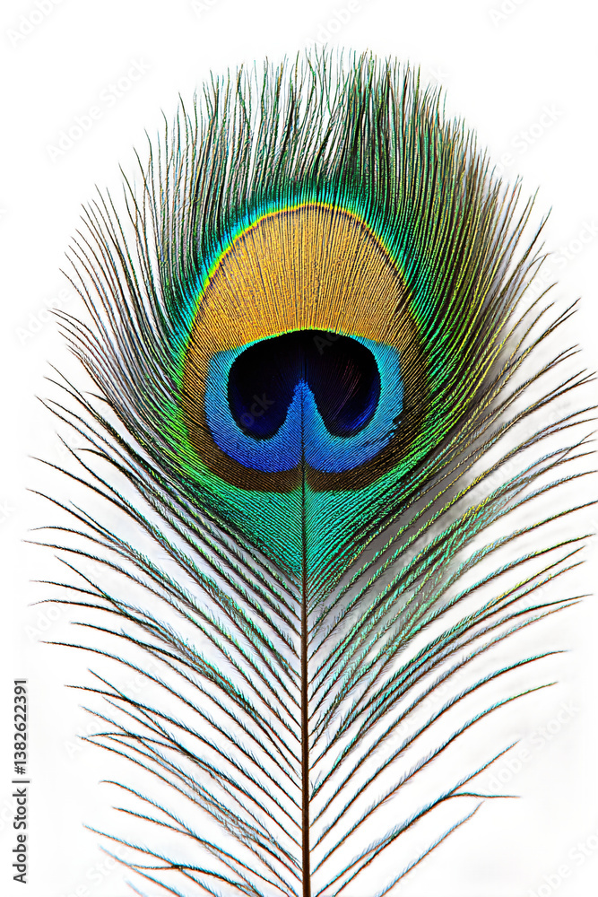 Obraz premium High Quality Cut Out of a Single Isolated White Peacock Feather on a Pure White Background - Ideal for Elegant Design Projects