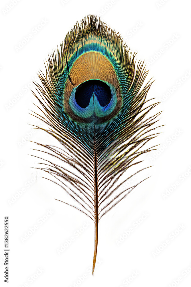 Obraz premium High Quality Cut Out of a Single Isolated White Peacock Feather on a Pure White Background - Ideal for Elegant Design Projects
