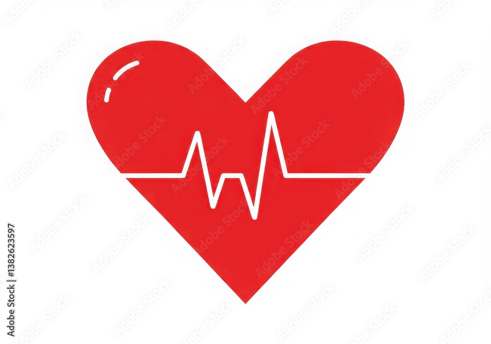 Red Heart with Heartbeat Symbol and ECG Line Red Heart with Heartbeat Symbol and ECG Line