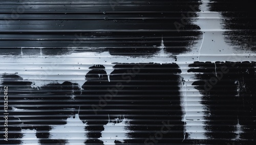 Abstract white paint marks on the black corrugated glass.