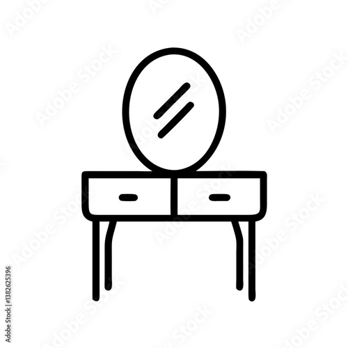 Minimalist vanity table with mirror in simple line art design  