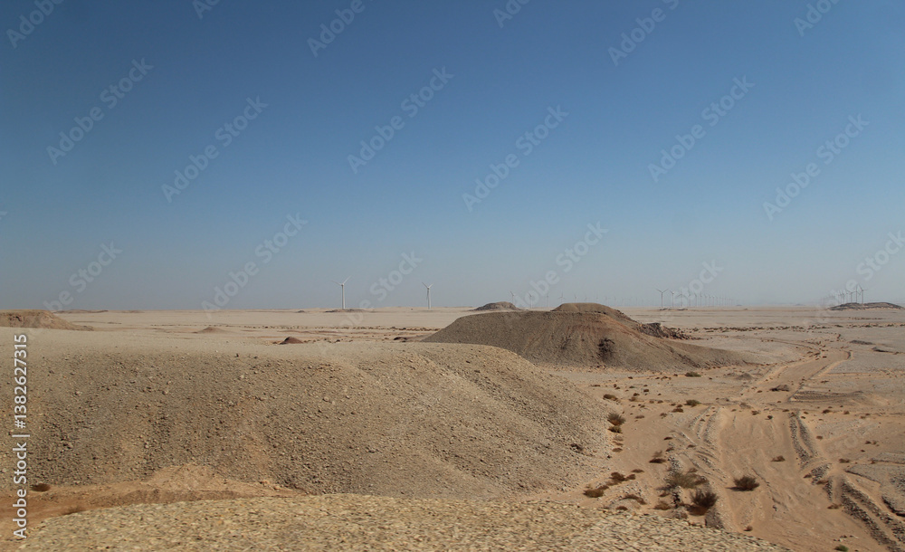 Desert scenery on the road trip from Hurghada to Cairo, Egypt Desert scenery on the road trip from Hurghada to Cairo, Egypt