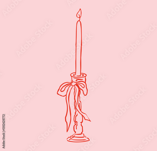 Whimsical Candlestick Candle Light Illustration.
