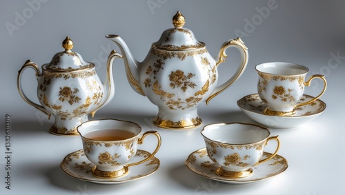 Antique golden tea service set isolated on a white background photo