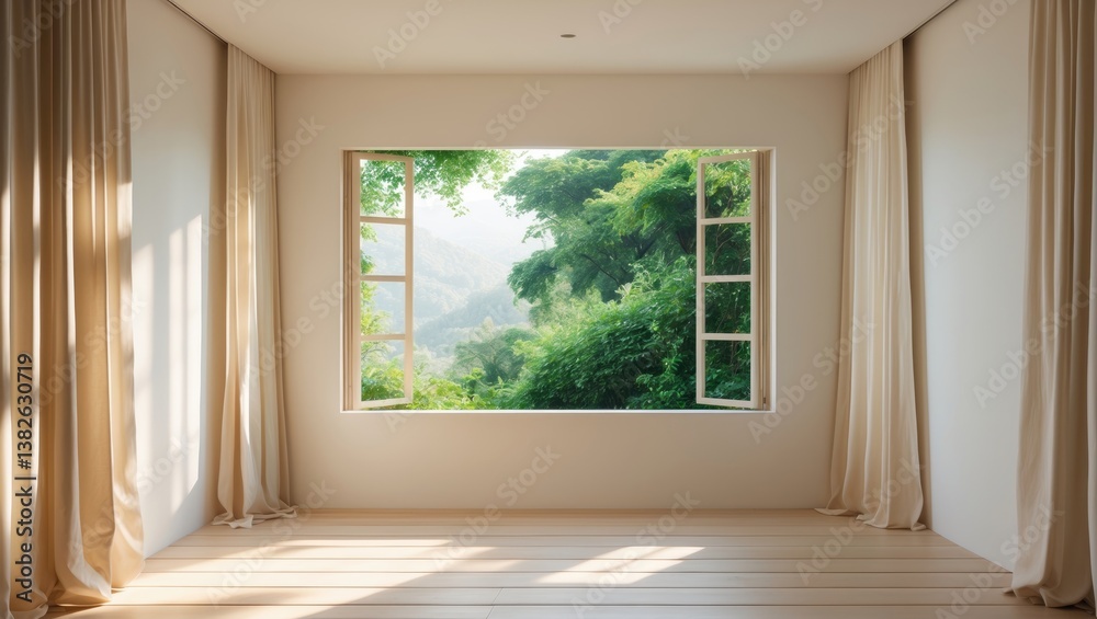 An unoccupied room featuring a wooden floor and a large window that overlooks the trees. An unoccupied room featuring a wooden floor and a large window that overlooks the trees.