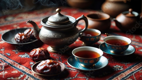 Arabic coffee and dates presentation. photo