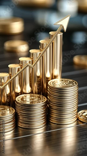 Stacks of gold coins rise alongside a chart, illustrating financial growth and investment opportunities in a market environment