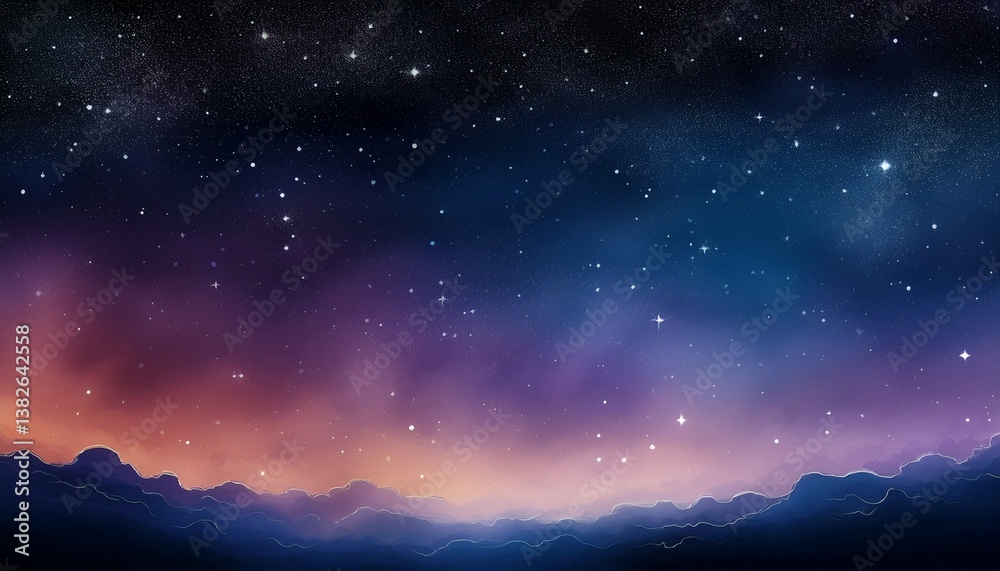 Starry Night Sky Over Mountains Peak Starry Night Sky Over Mountains Peak